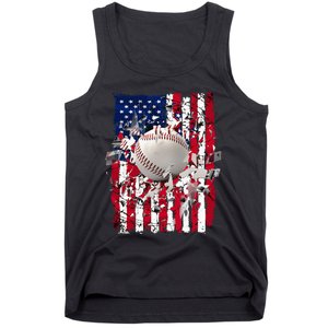 Patriotic Baseball 4th Of July Usa American Flag Tank Top