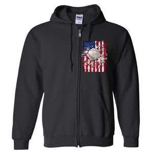 Patriotic Baseball 4th Of July Usa American Flag Full Zip Hoodie