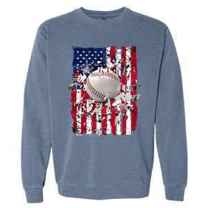 Patriotic Baseball 4th Of July Usa American Flag Garment-Dyed Sweatshirt