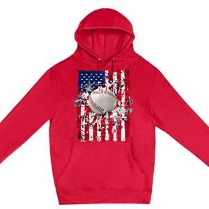 Patriotic Baseball 4th Of July Usa American Flag Premium Pullover Hoodie