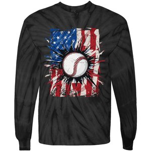 Patriotic Baseball 4th Of July USA American Flag Tie-Dye Long Sleeve Shirt