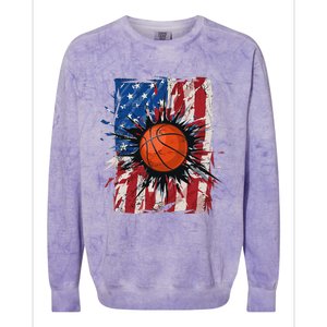 Patriotic Basketball 4th of July USA American Flag Colorblast Crewneck Sweatshirt