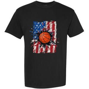 Patriotic Basketball 4th of July USA American Flag Garment-Dyed Heavyweight T-Shirt