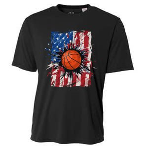 Patriotic Basketball 4th of July USA American Flag Cooling Performance Crew T-Shirt