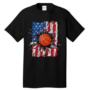 Patriotic Basketball 4th of July USA American Flag Tall T-Shirt