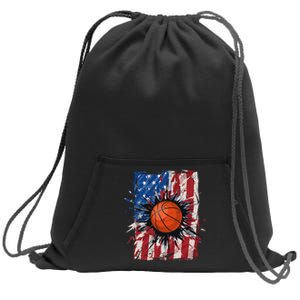 Patriotic Basketball 4th of July USA American Flag Sweatshirt Cinch Pack Bag