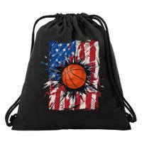 Patriotic Basketball 4th of July USA American Flag Drawstring Bag