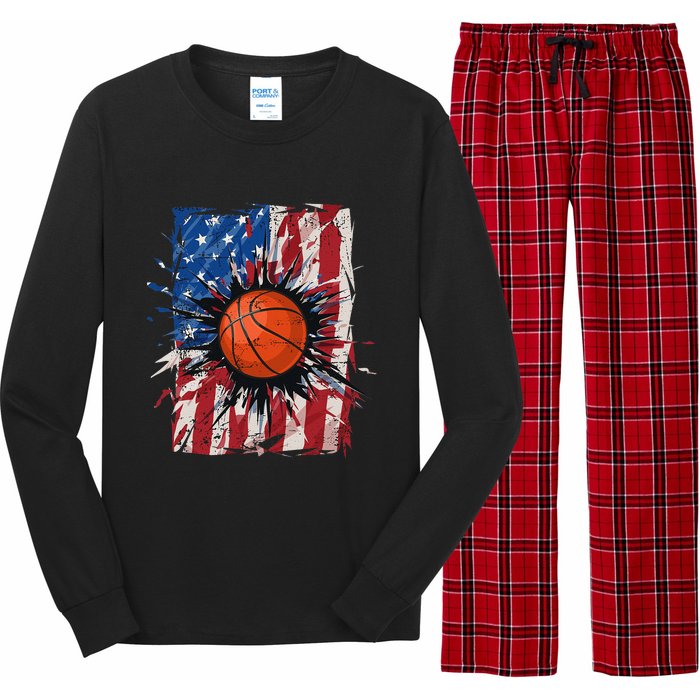 Patriotic Basketball 4th of July USA American Flag Long Sleeve Pajama Set