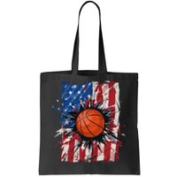 Patriotic Basketball 4th of July USA American Flag Tote Bag