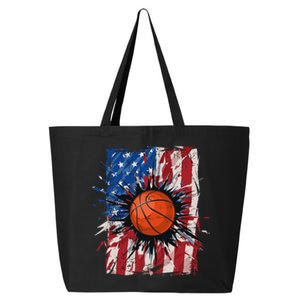 Patriotic Basketball 4th of July USA American Flag 25L Jumbo Tote