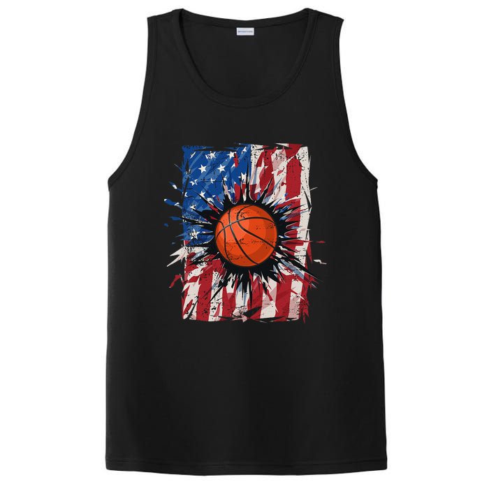 Patriotic Basketball 4th of July USA American Flag PosiCharge Competitor Tank