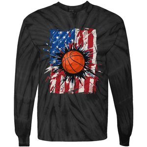 Patriotic Basketball 4th of July USA American Flag Tie-Dye Long Sleeve Shirt