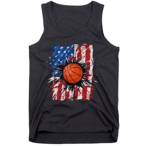 Patriotic Basketball 4th of July USA American Flag Tank Top