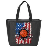 Patriotic Basketball 4th of July USA American Flag Zip Tote Bag