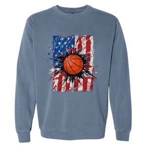 Patriotic Basketball 4th of July USA American Flag Garment-Dyed Sweatshirt