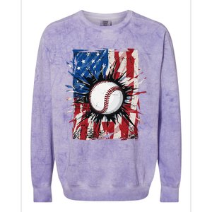 Patriotic Baseball 4th Of July Men USA American Flag Colorblast Crewneck Sweatshirt