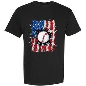 Patriotic Baseball 4th Of July Men USA American Flag Garment-Dyed Heavyweight T-Shirt