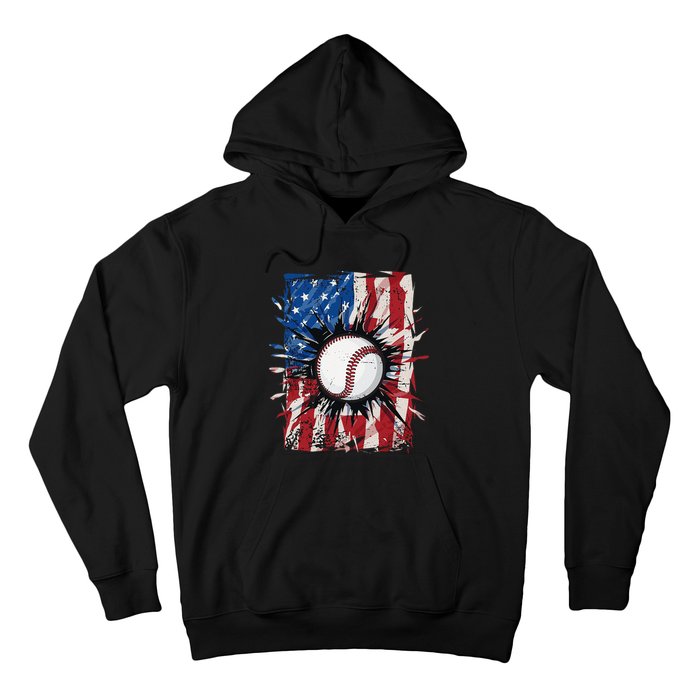 Patriotic Baseball 4th Of July Men USA American Flag Hoodie