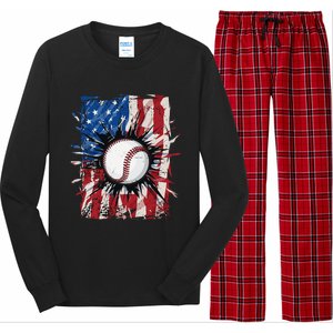 Patriotic Baseball 4th Of July Men USA American Flag Long Sleeve Pajama Set