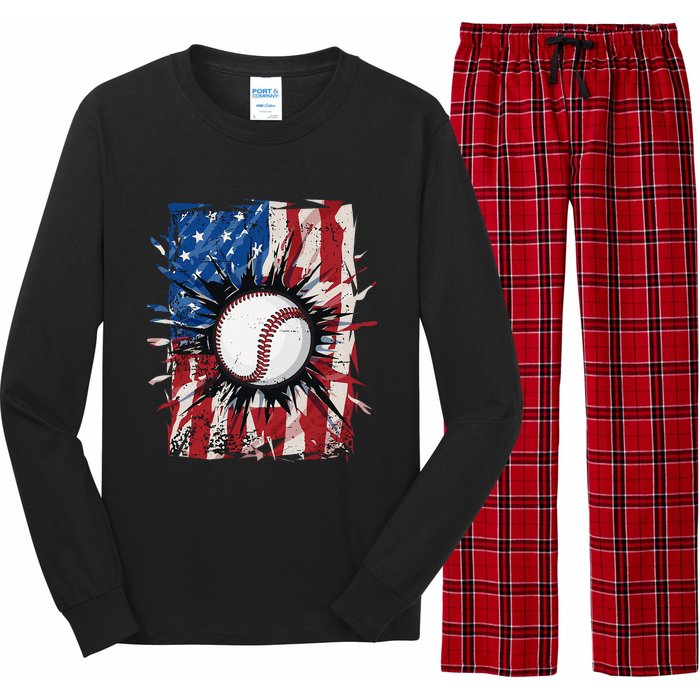 Patriotic Baseball 4th Of July Men USA American Flag Long Sleeve Pajama Set