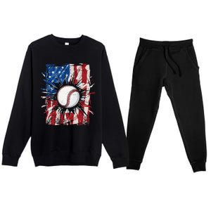 Patriotic Baseball 4th Of July Men USA American Flag Premium Crewneck Sweatsuit Set