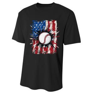 Patriotic Baseball 4th Of July Men USA American Flag Performance Sprint T-Shirt