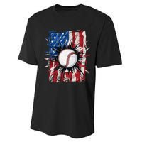 Patriotic Baseball 4th Of July Men USA American Flag Performance Sprint T-Shirt