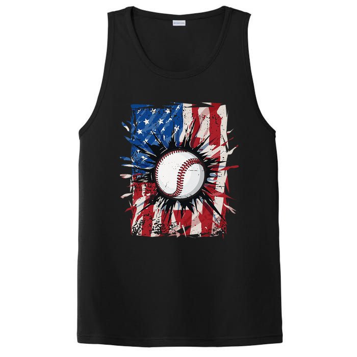 Patriotic Baseball 4th Of July Men USA American Flag PosiCharge Competitor Tank