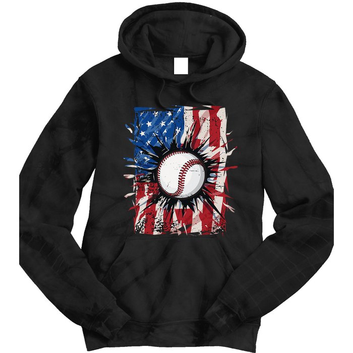 Patriotic Baseball 4th Of July Men USA American Flag Tie Dye Hoodie