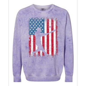 Patriotic Baseball 4th Of July Men USA American Flag Colorblast Crewneck Sweatshirt