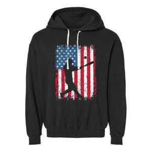 Patriotic Baseball 4th Of July Men USA American Flag Garment-Dyed Fleece Hoodie