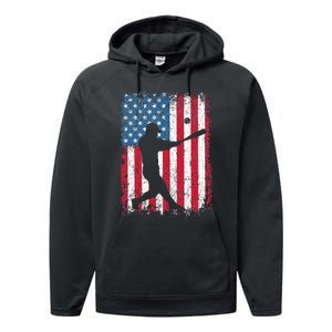 Patriotic Baseball 4th Of July Men USA American Flag Performance Fleece Hoodie