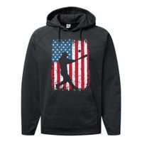 Patriotic Baseball 4th Of July Men USA American Flag Performance Fleece Hoodie