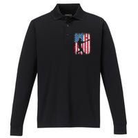 Patriotic Baseball 4th Of July Men USA American Flag Performance Long Sleeve Polo