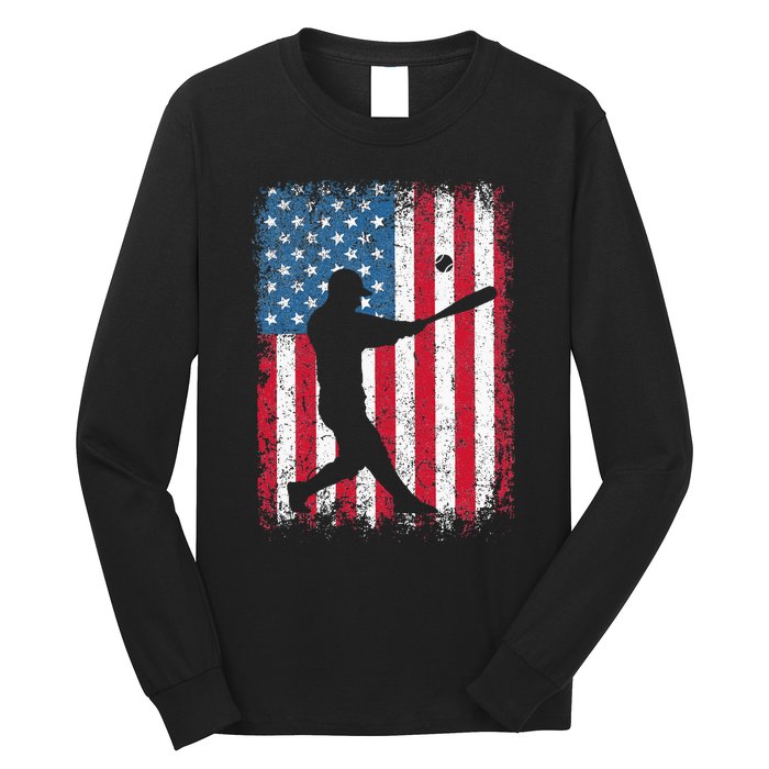 Patriotic Baseball 4th Of July Men USA American Flag Long Sleeve Shirt