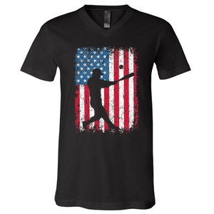 Patriotic Baseball 4th Of July Men USA American Flag V-Neck T-Shirt