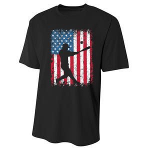 Patriotic Baseball 4th Of July Men USA American Flag Performance Sprint T-Shirt