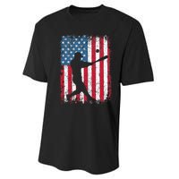 Patriotic Baseball 4th Of July Men USA American Flag Performance Sprint T-Shirt