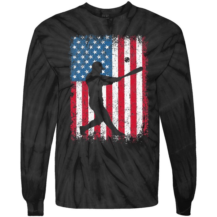 Patriotic Baseball 4th Of July Men USA American Flag Tie-Dye Long Sleeve Shirt