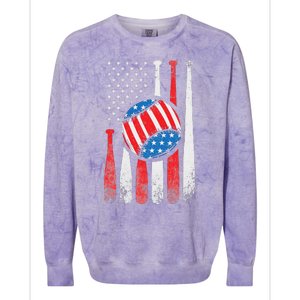 Patriotic Baseball 4th Of July USA American Flag Colorblast Crewneck Sweatshirt