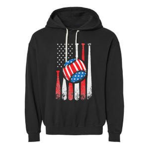 Patriotic Baseball 4th Of July USA American Flag Garment-Dyed Fleece Hoodie