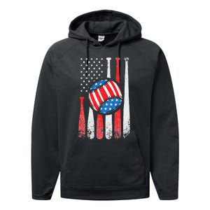 Patriotic Baseball 4th Of July USA American Flag Performance Fleece Hoodie