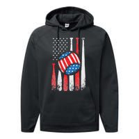 Patriotic Baseball 4th Of July USA American Flag Performance Fleece Hoodie