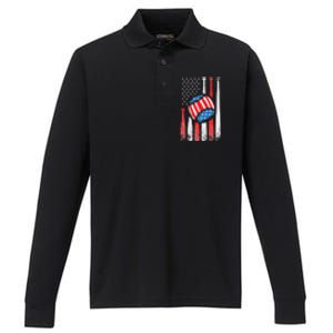 Patriotic Baseball 4th Of July USA American Flag Performance Long Sleeve Polo