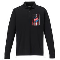 Patriotic Baseball 4th Of July USA American Flag Performance Long Sleeve Polo