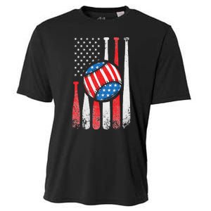 Patriotic Baseball 4th Of July USA American Flag Cooling Performance Crew T-Shirt