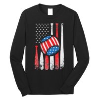 Patriotic Baseball 4th Of July USA American Flag Long Sleeve Shirt