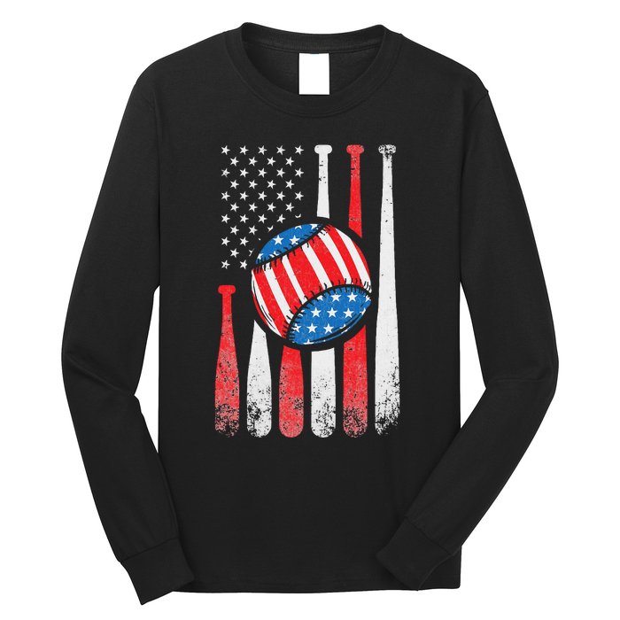 Patriotic Baseball 4th Of July USA American Flag Long Sleeve Shirt