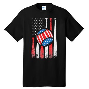 Patriotic Baseball 4th Of July USA American Flag Tall T-Shirt