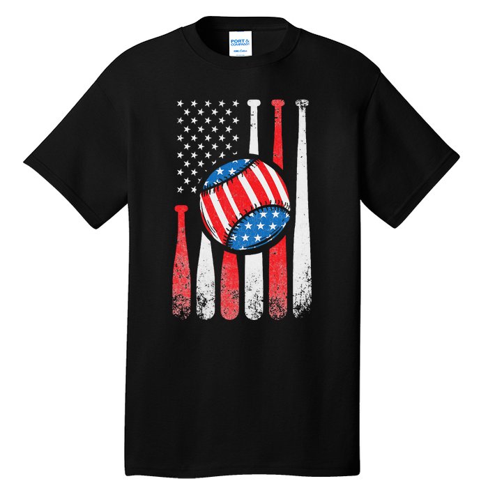 Patriotic Baseball 4th Of July USA American Flag Tall T-Shirt